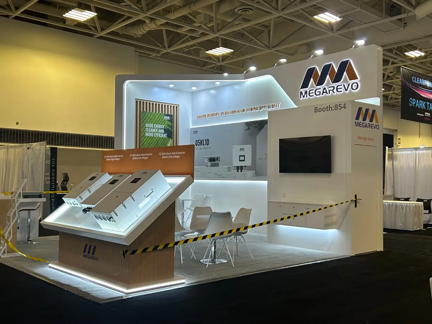 Custom exhibition stand design at a busy trade show event